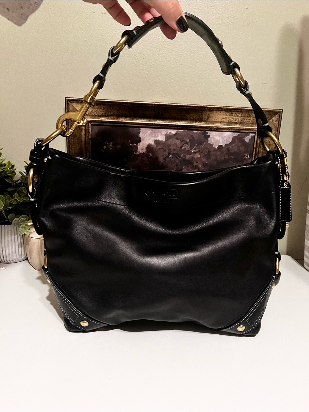 Vintage Coach Carly Black Leather Shoulder Bag